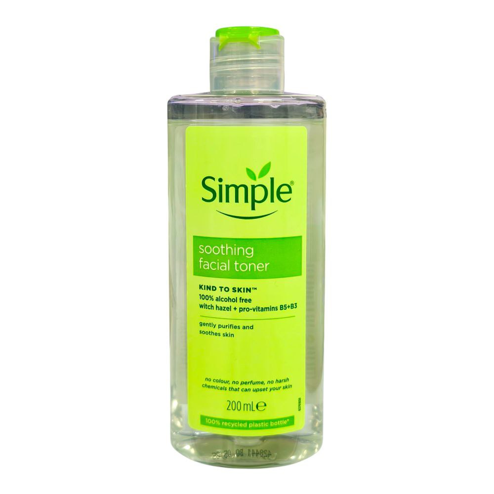تونر تسکین دهنده و آبرسان سیمپل مدل Soothing Facial Toner مناسب انواع پوست 200 میلی لیتر